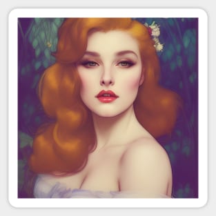Elegant red hair beautiful lady Sticker